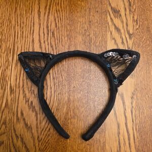 Black Lace Sequin Cat Ear Headband Costume Accessory Adult One Size Kitten